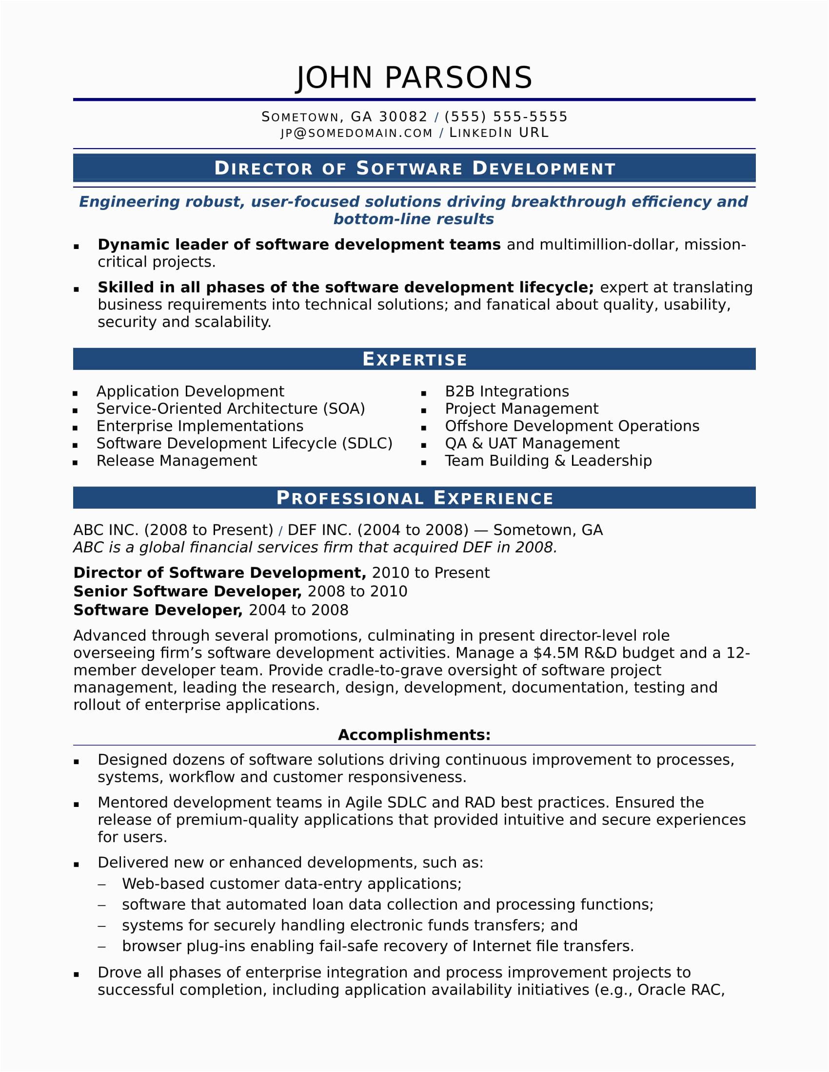 Sample Resume for Experienced software Developer Sample Resume for An Experienced It Developer