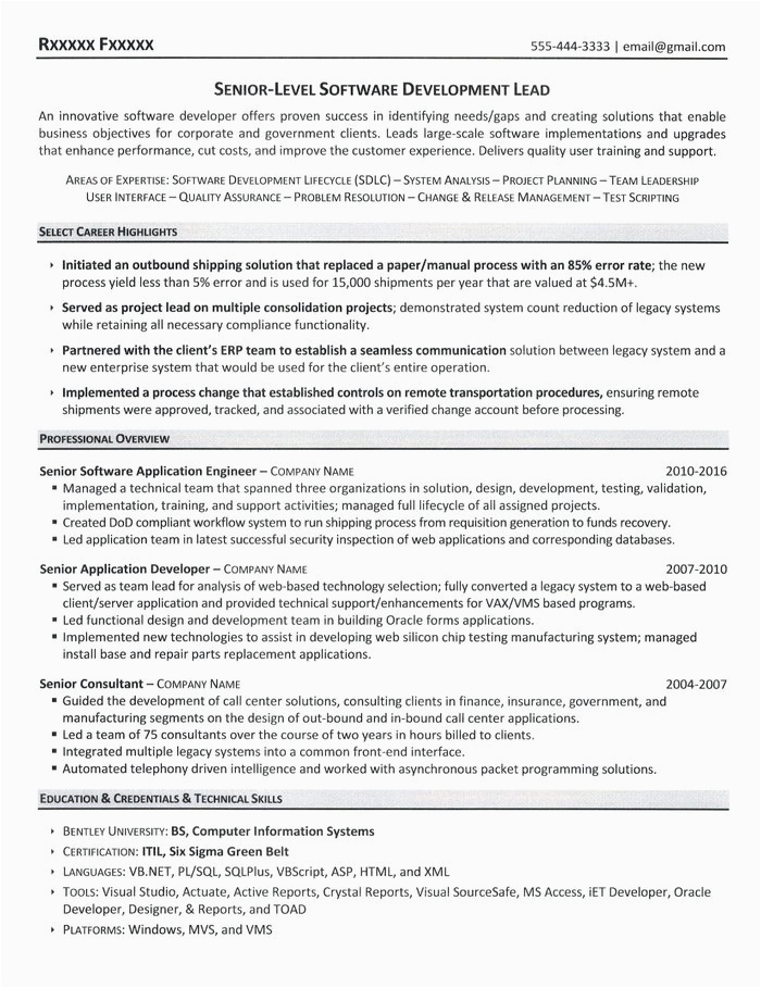 Sample Resume for Experienced software Developer software Developer Resume
