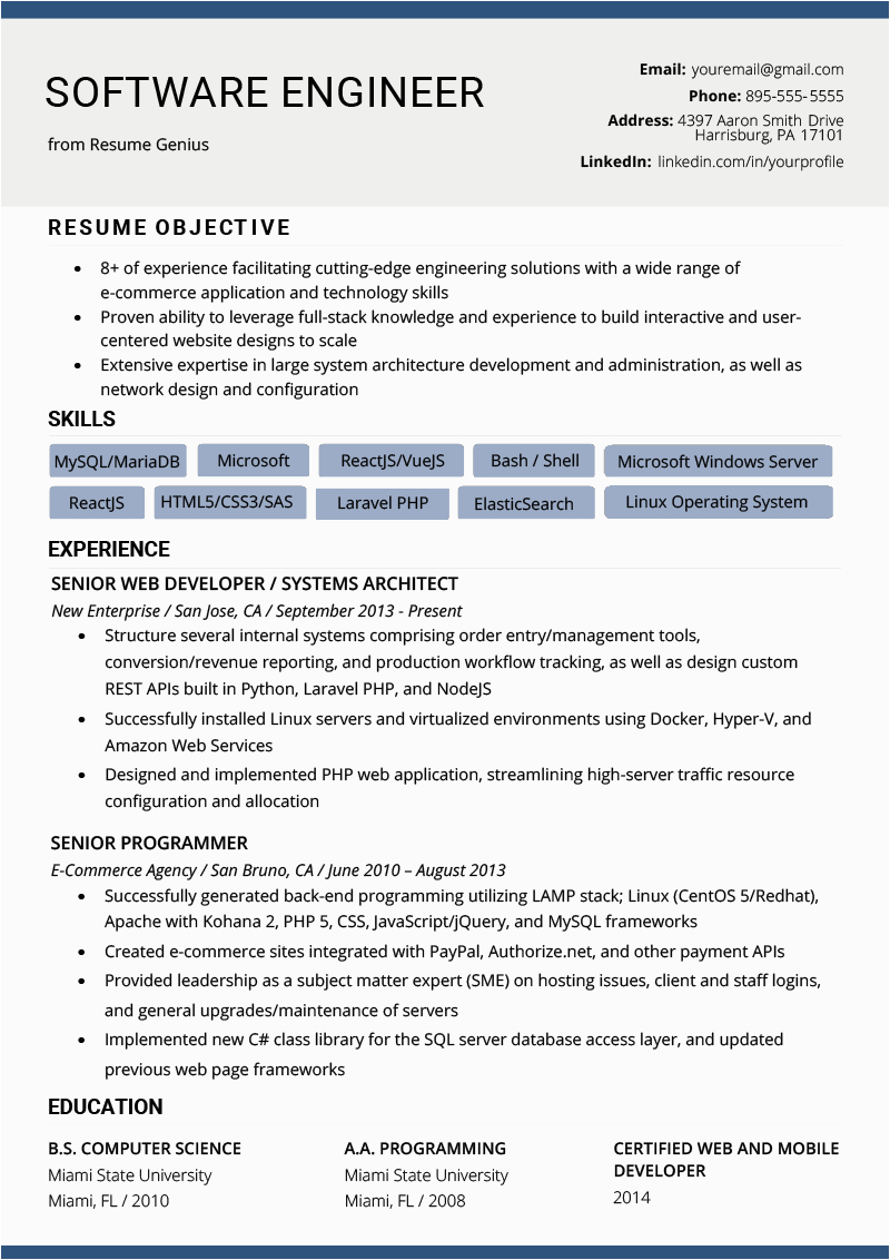 Sample Resume for Experienced software Developer software Engineer Resume Example & Writing Tips