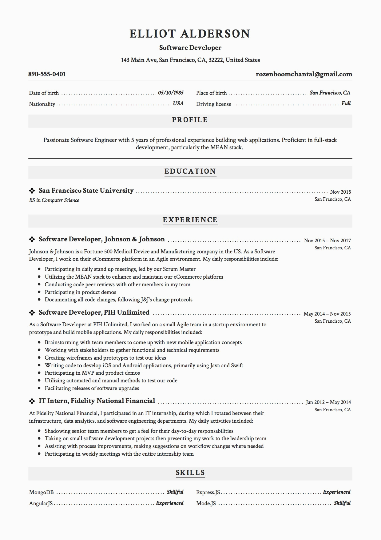 Sample Resume for Experienced software Engineer Sample Resume for software Engineer with 3 Years
