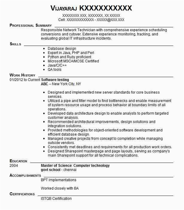 Sample Resume for Experienced software Test Engineer 10 Years Experience software Engineer Resume