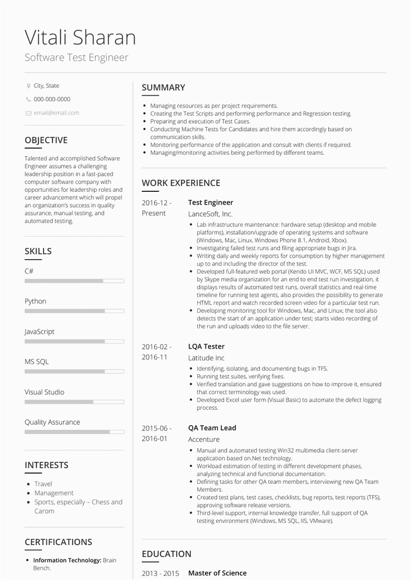 Sample Resume for Experienced software Test Engineer Download Testing Engineer Resume Samples and Templates
