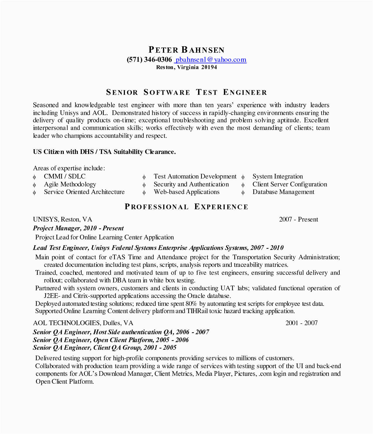 Sample Resume for Experienced software Test Engineer Sample Resume for software Test Engineer with Experience