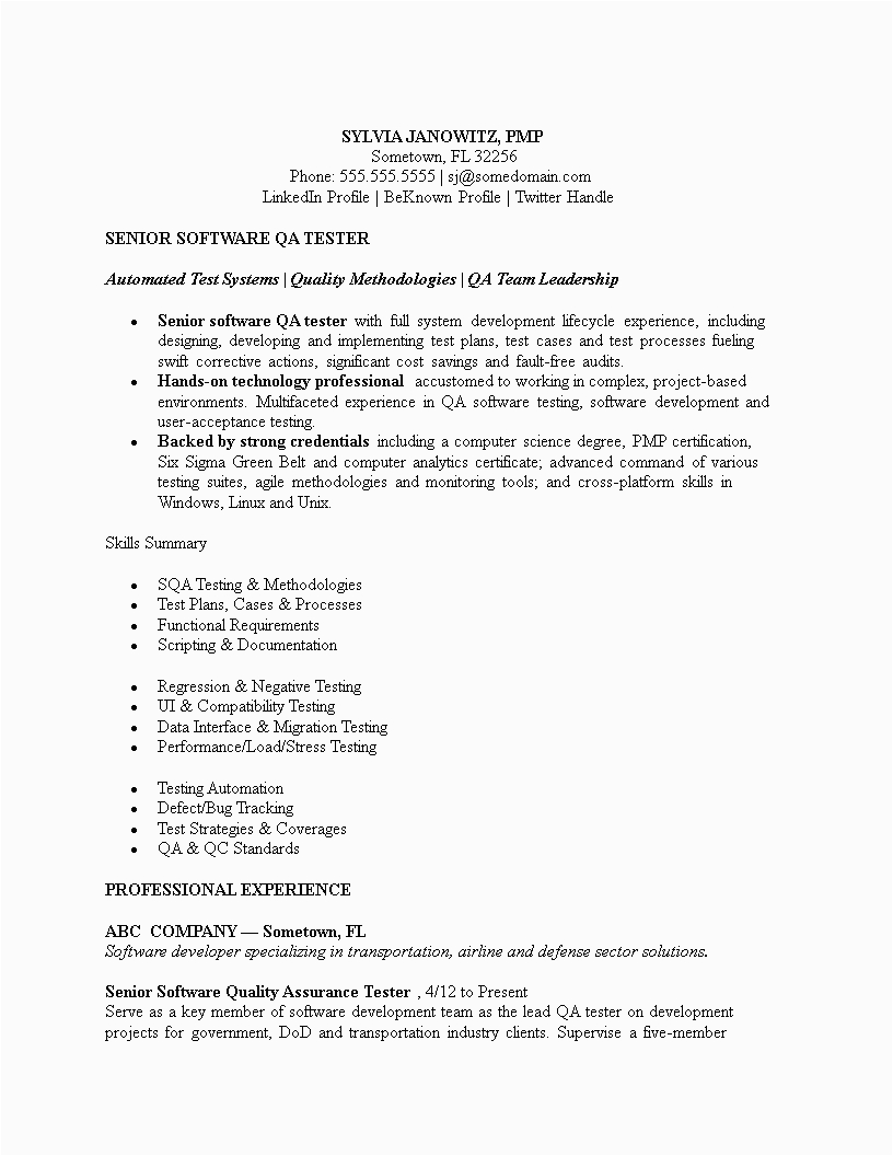 Sample Resume for Experienced software Tester Télécharger Gratuit software Tester Resume Sample for