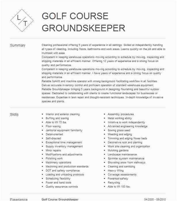 Sample Resume for Golf Course Maintenance Golf Course Groundskeeper Resume Example Pany Name