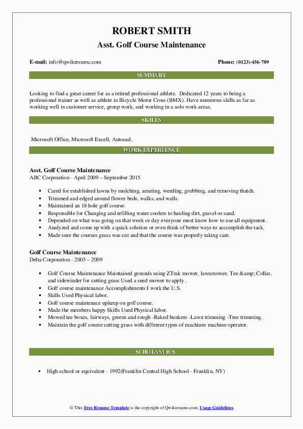 Sample Resume for Golf Course Maintenance Golf Course Maintenance Resume Samples