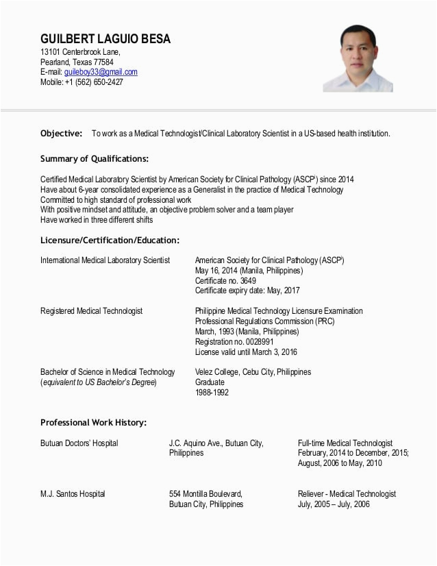 Sample Resume for Medical Technologist Fresh Graduate Philippines Medtech Resume Sample Philippines Fresh Graduate Best