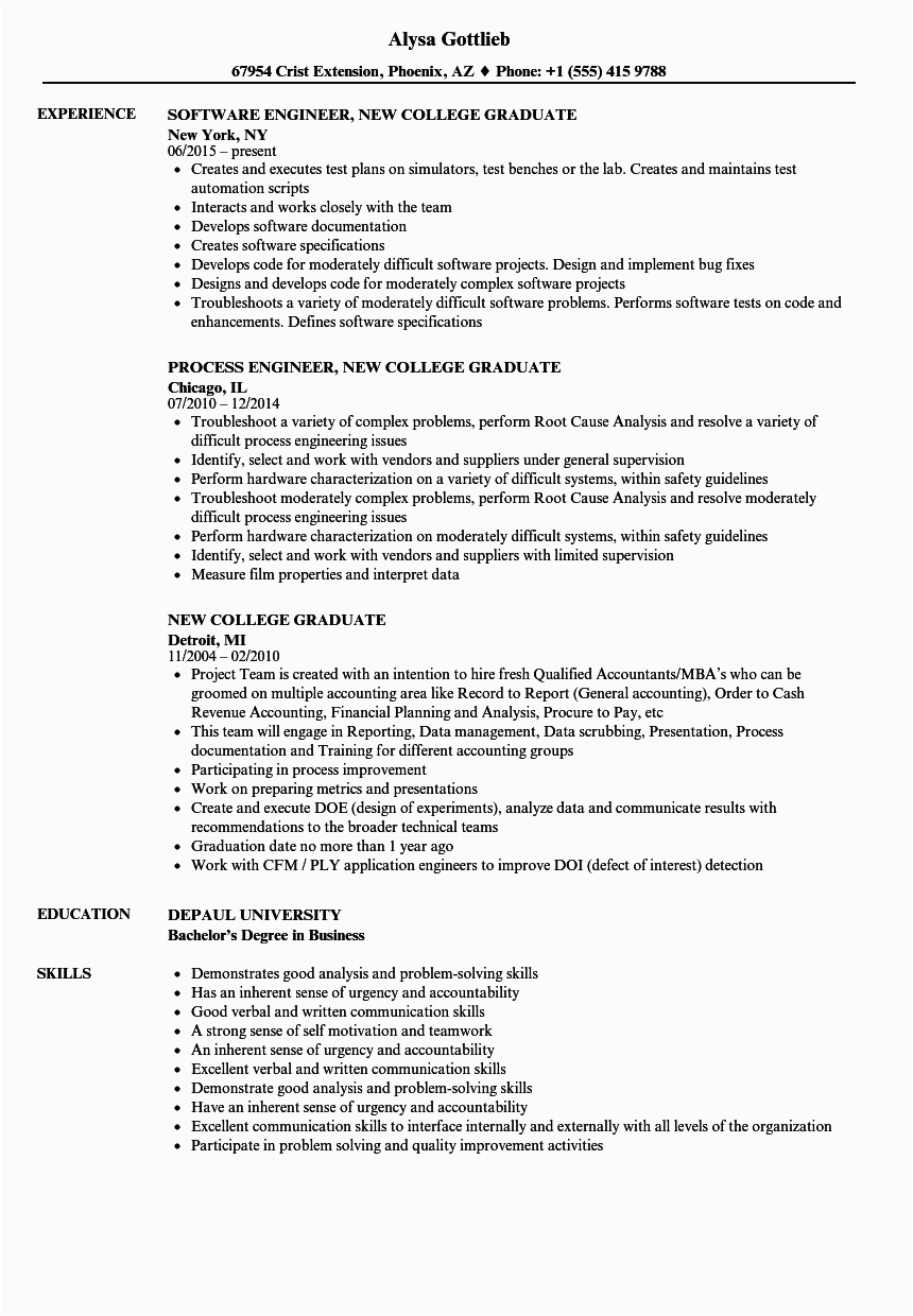Sample Resume for New College Graduate Resume Example College Graduate Best Resume Ideas