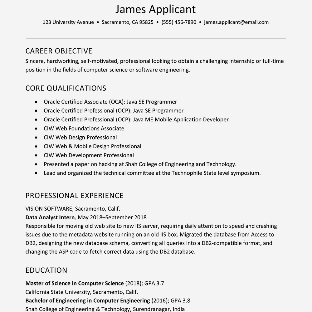 Sample Resume for New College Graduate Sample Resume Of Experienced New Grad
