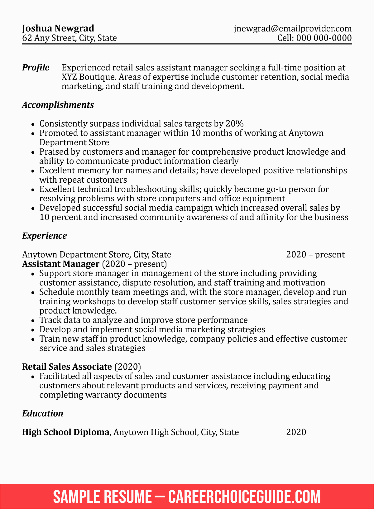 Sample Resume for New High School Graduate High School Graduate Resume Example