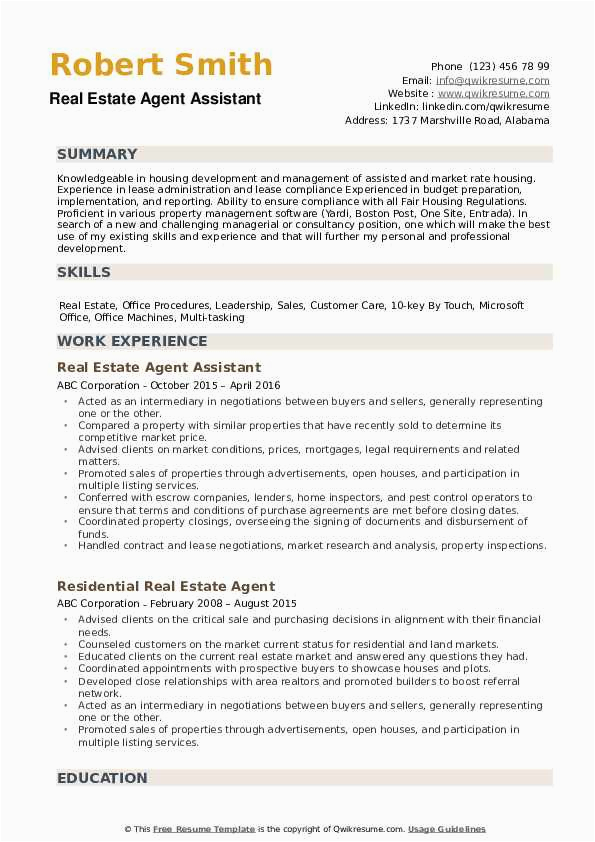 Sample Resume for New Real Estate Agent Real Estate Agent Resume Samples