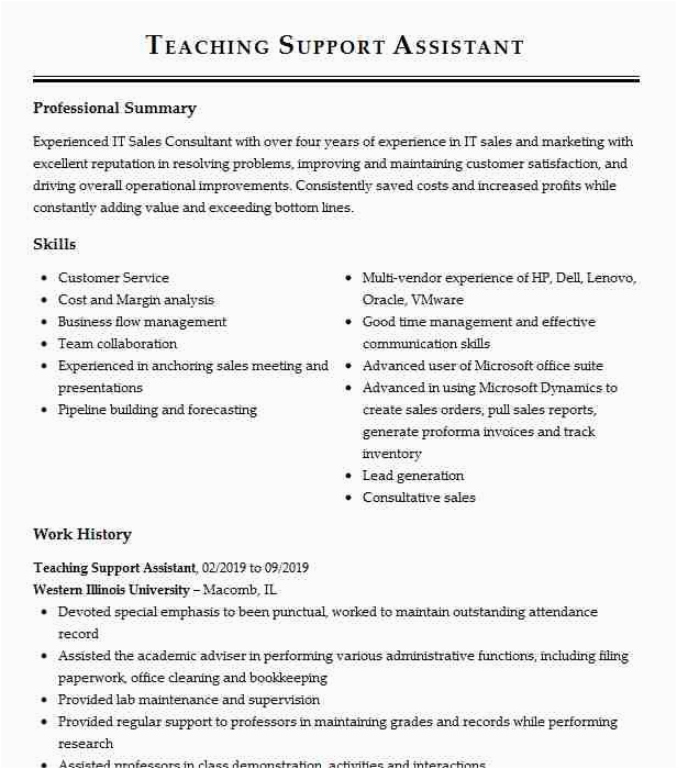 Sample Resume for Non Teaching Staff In Schools Support Staff Non Teaching assistant Resume Example World