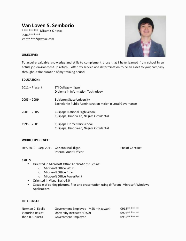 Sample Resume for Ojt It Students Sample Resume for Ojt