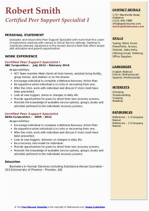 Sample Resume for Peer Support Specialist Certified Peer Support Specialist Resume Samples