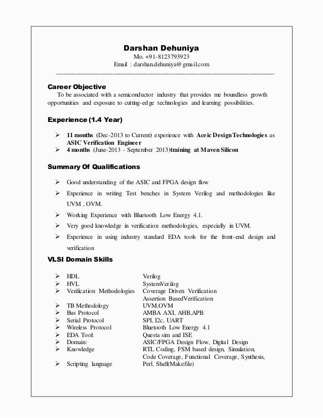 Sample Resume for Vlsi Verification Engineer Resume format Vlsi Design Engineer Design Engineer