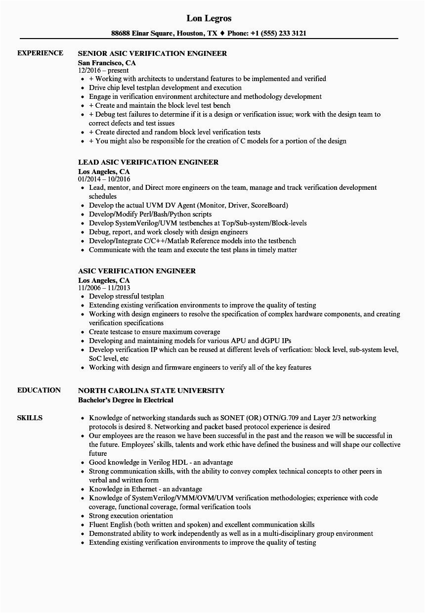 Sample Resume for Vlsi Verification Engineer Resume format Vlsi Design Engineer Resume format