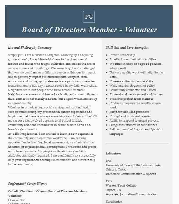 Sample Resume for Volunteer Board Position Volunteer Board Member Resume Example Friends Of the Upton