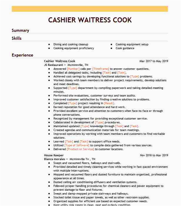 Sample Resume for Waitress and Cashier Cashier & Waitress Resume Example Ac Plishments Bound