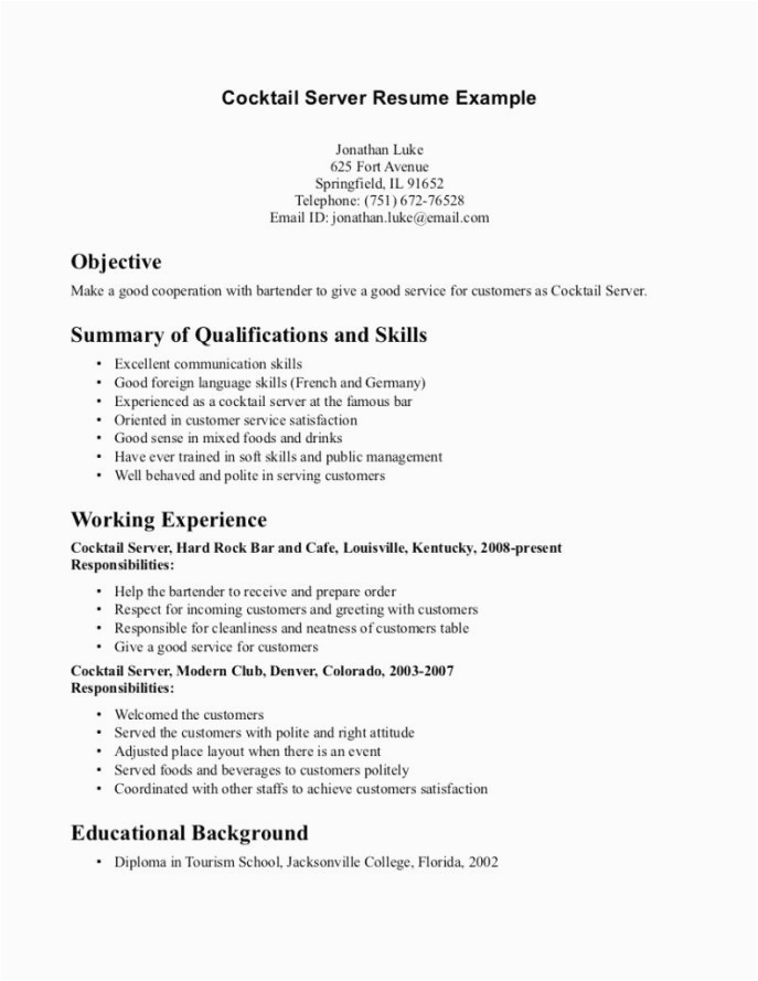 Sample Resume for Waitress Job with No Experience 12 13 Waitressing Resume Templates