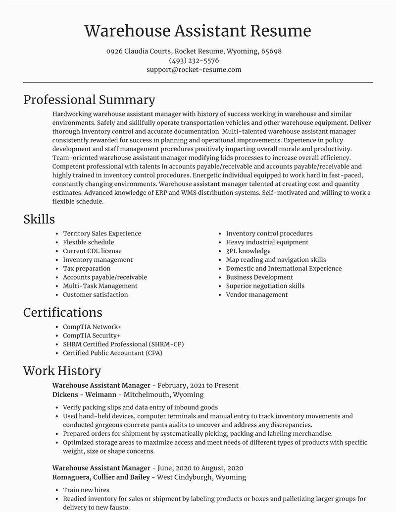 Sample Resume for Warehouse assistant Manager Warehouse assistant Manager Resumes
