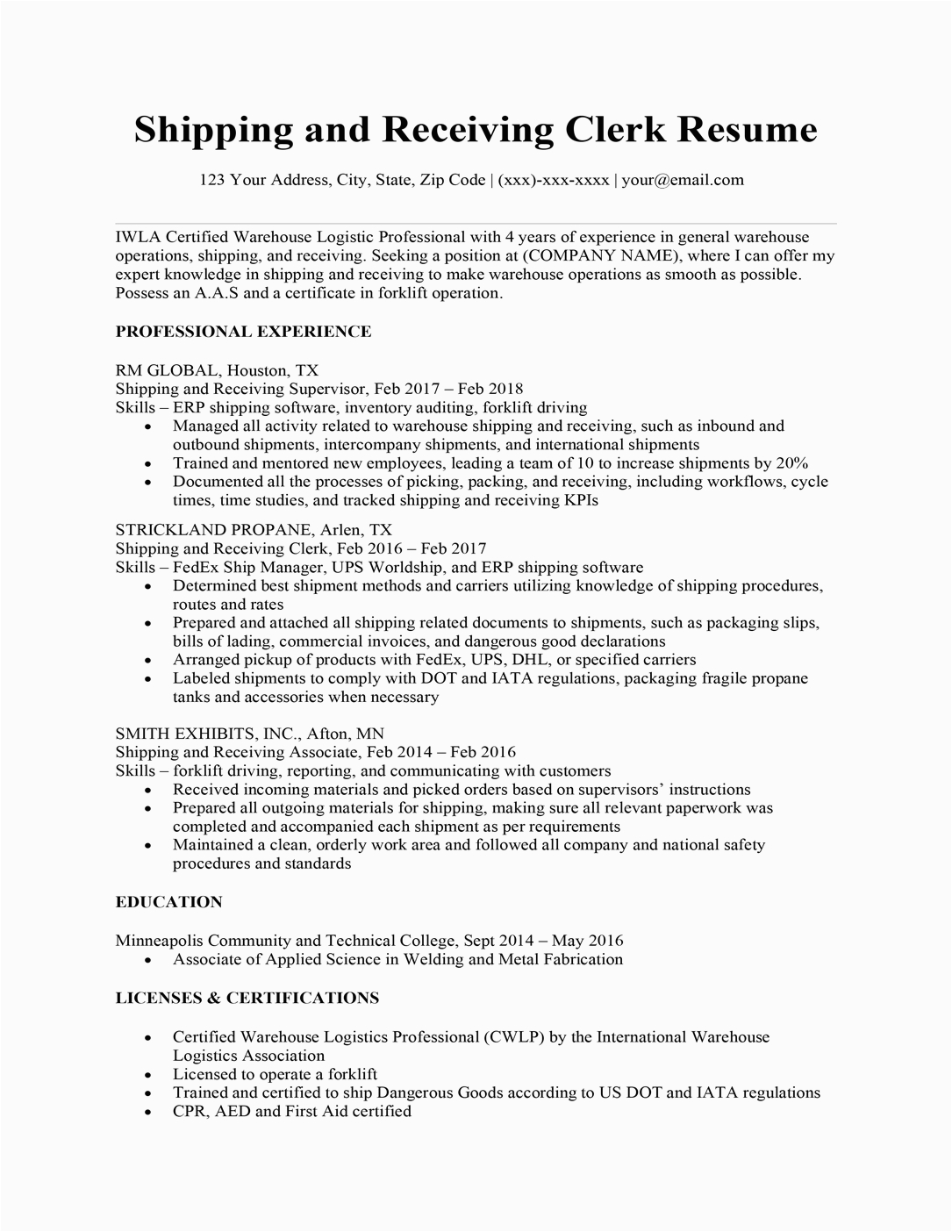 Sample Resume for Warehouse Shipping and Receiving Shipping and Receiving Clerk Resume Sample & Writing Tips