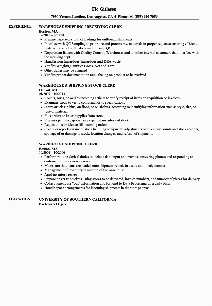 Sample Resume for Warehouse Shipping and Receiving Shipping and Receiving Resume Mryn ism