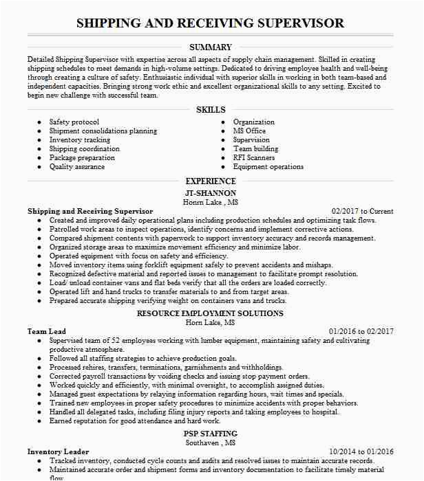 Sample Resume for Warehouse Shipping and Receiving Shipping and Receiving Supervisor Resume Example Regal