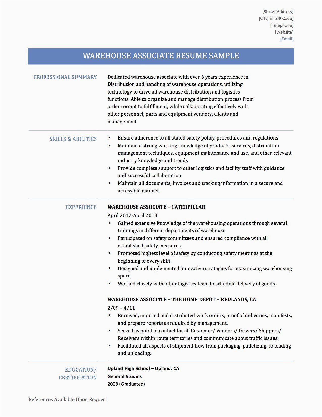 Sample Resume for Warehouse Supervisor Position Warehouse Supervisor Resume Sample Best Resume Examples