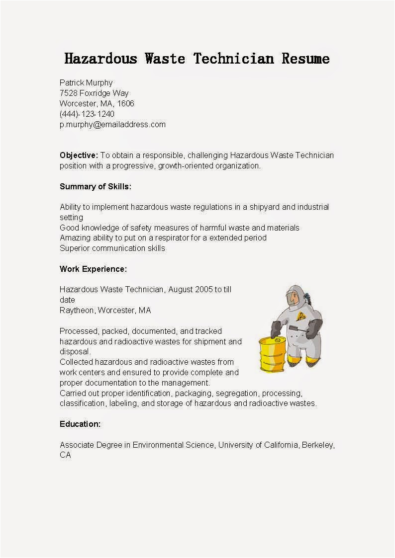 Sample Resume for Waste Management Job Resume Samples Hazardous Waste Technician Resume Sample