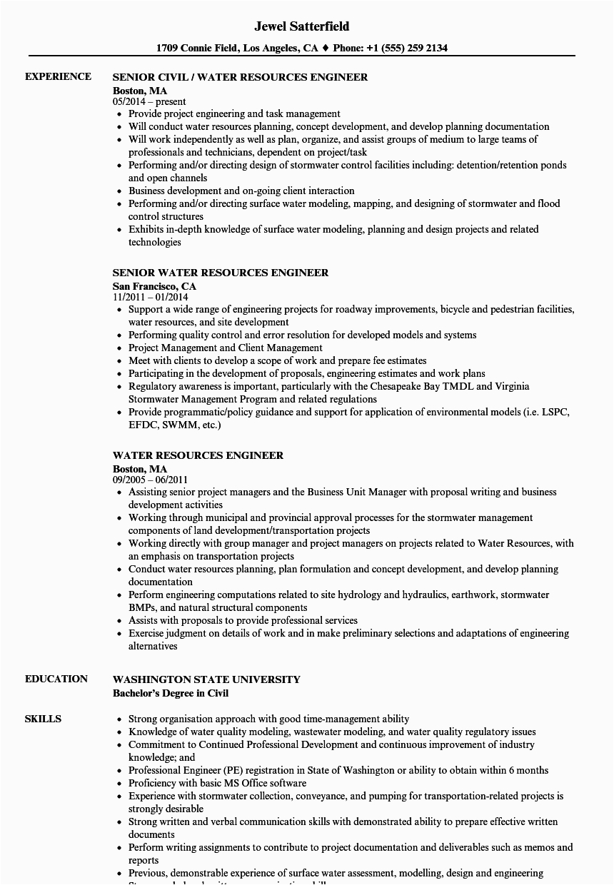Sample Resume for Water Treatment Engineer Wastewater Treatment Engineer Resume Finder Jobs