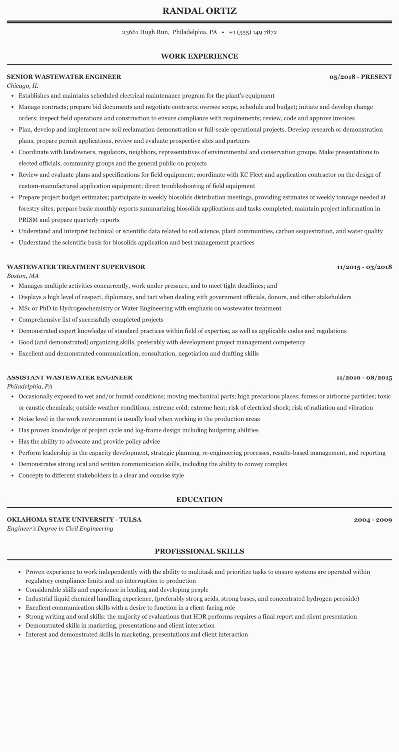 Sample Resume for Water Treatment Engineer Wastewater Treatment Engineer Resume Finder Jobs