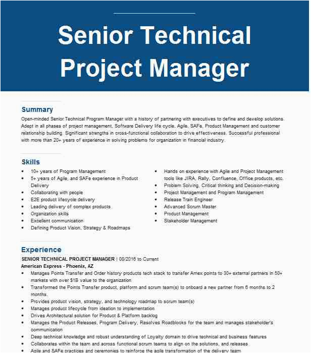 Senior Technical Program Manager Resume Sample Senior Technical Project Manager Resume Example Blue Cross
