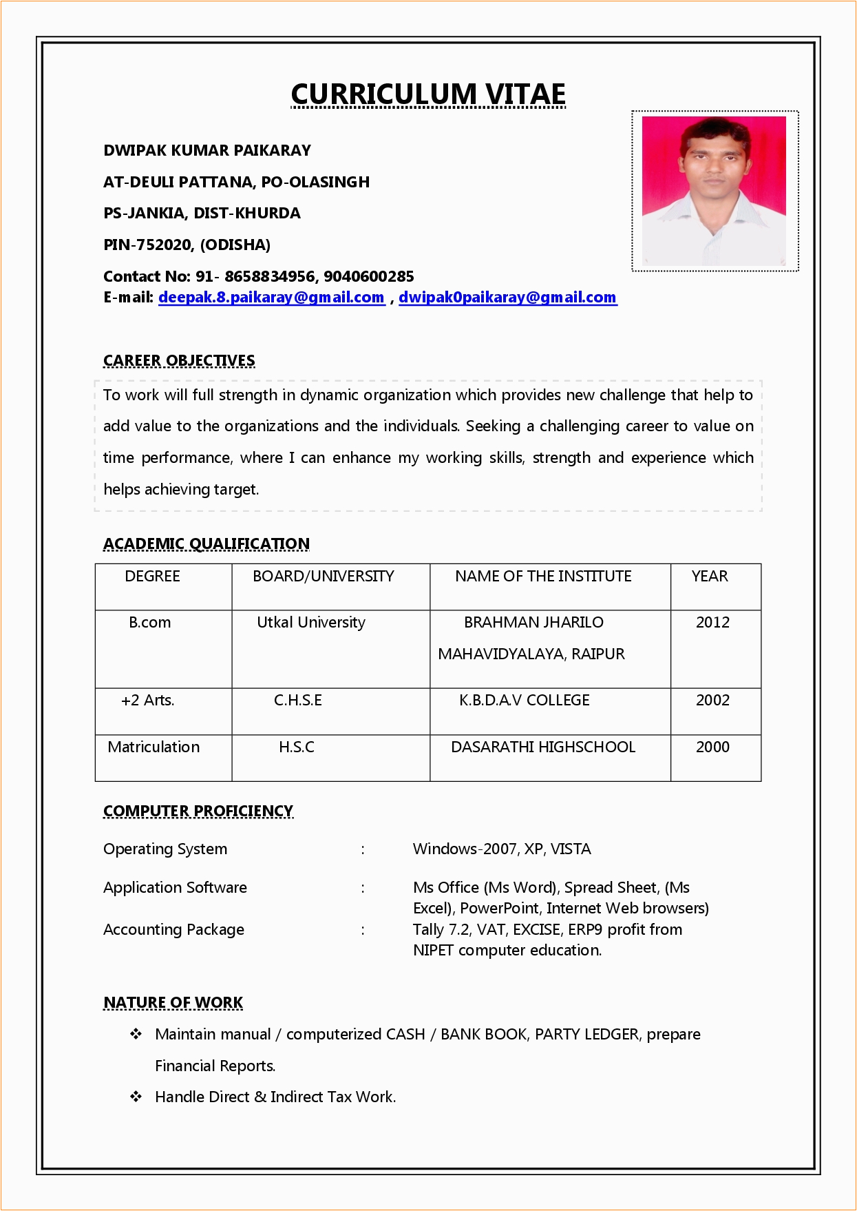 Simple Sample Resume format for Freshers Simple Resume format for Freshers Pdf Download Best