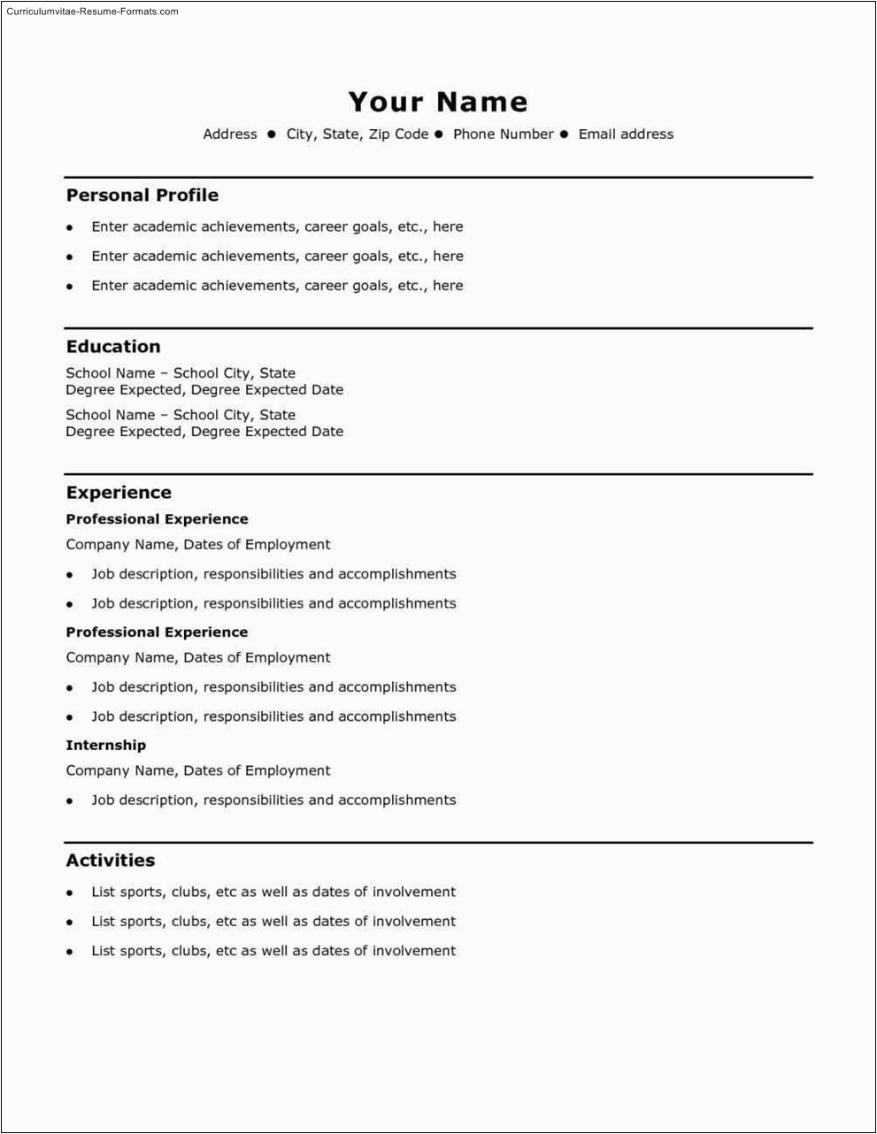 Simple Sample Resume format Free Download Basic Resume Template Download