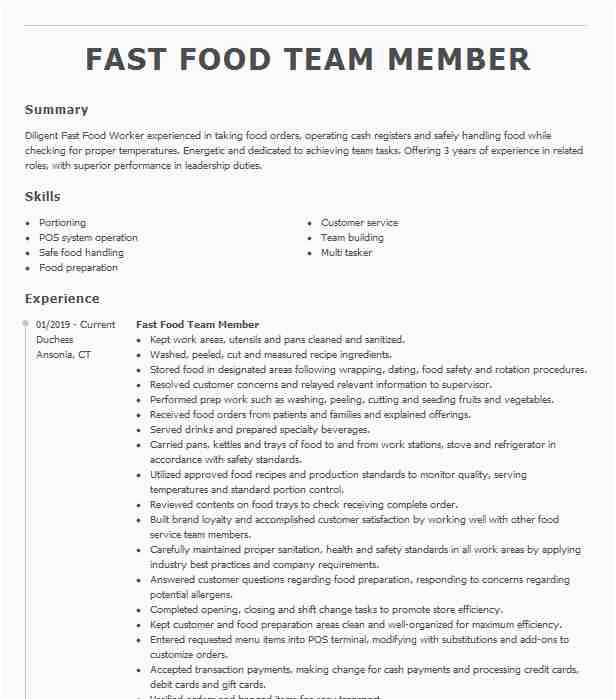 Taco Bell Team Member Resume Sample Fast Food Team Member Resume Example Taco Bell Eastlake