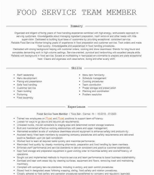 Taco Bell Team Member Resume Sample Food Service Team Member Resume Example Express Employment