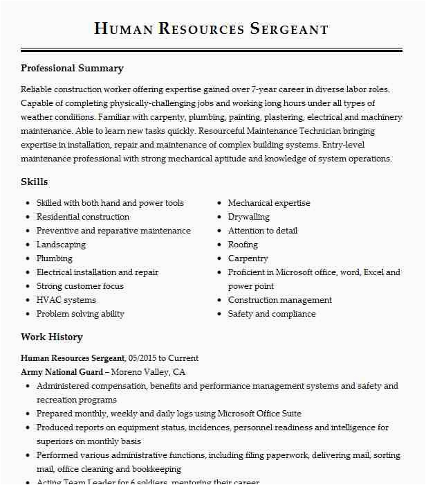 Army Human Resource Specialist Resume Sample Human Resources Sergeant Resume Example Kentucky Army