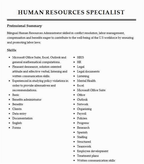 Army Human Resource Specialist Resume Sample Human Resources Specialist Resume Example Us Army