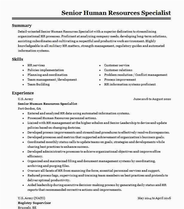 Army Human Resource Specialist Resume Sample Senior Human Resources Specialist Resume Example Edwards