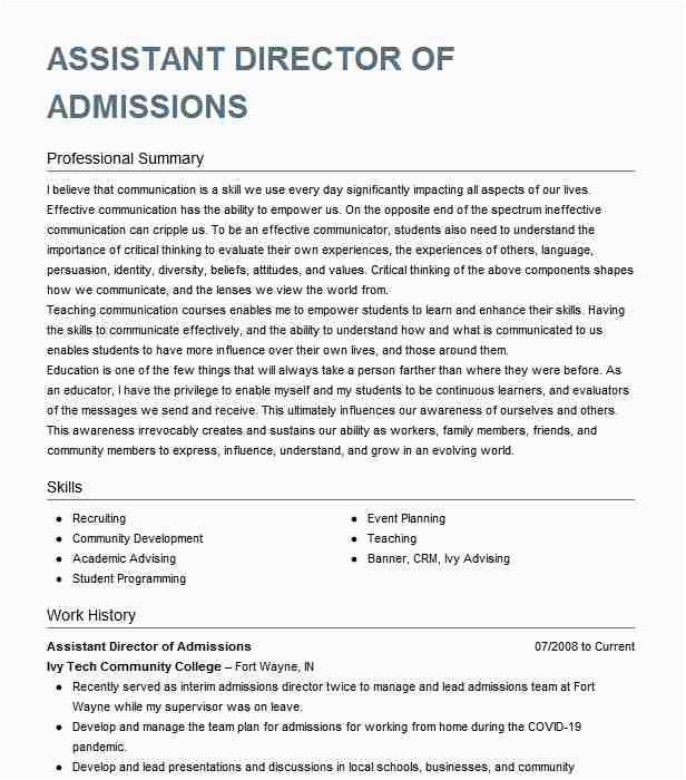 Assistant Director Of Admissions Resume Sample Director Admissions Resume Example Independence