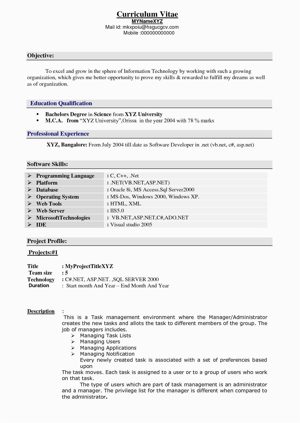 Best Sample Resume format for Experienced Best Resume format Experience Resume format for Xml