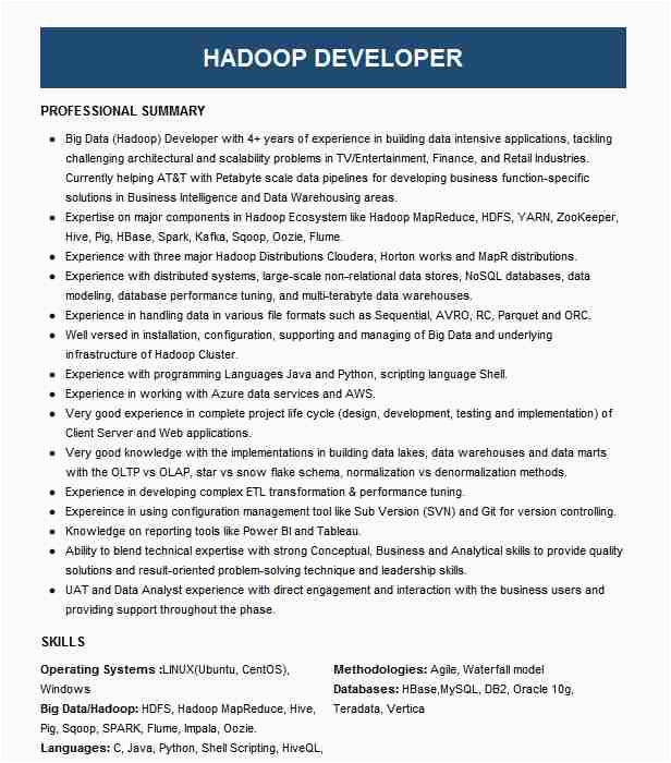 Big Data Hadoop Developer Resume Sample Hadoop Developer Resume Example Pany Name Louisville