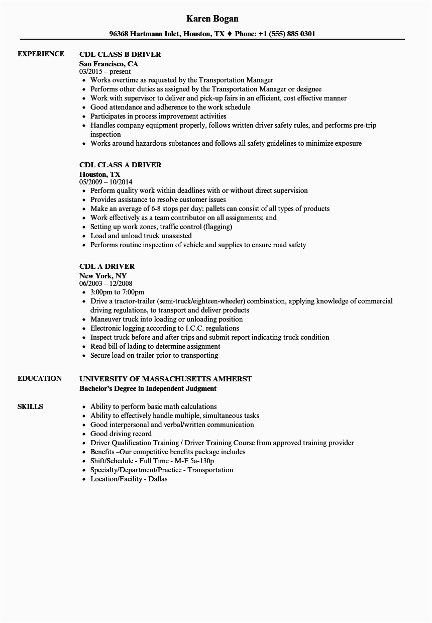 Cdl Class A Truck Driver Resume Sample 12 13 Sample Resume for Cdl Truck Drivers – Ithacar