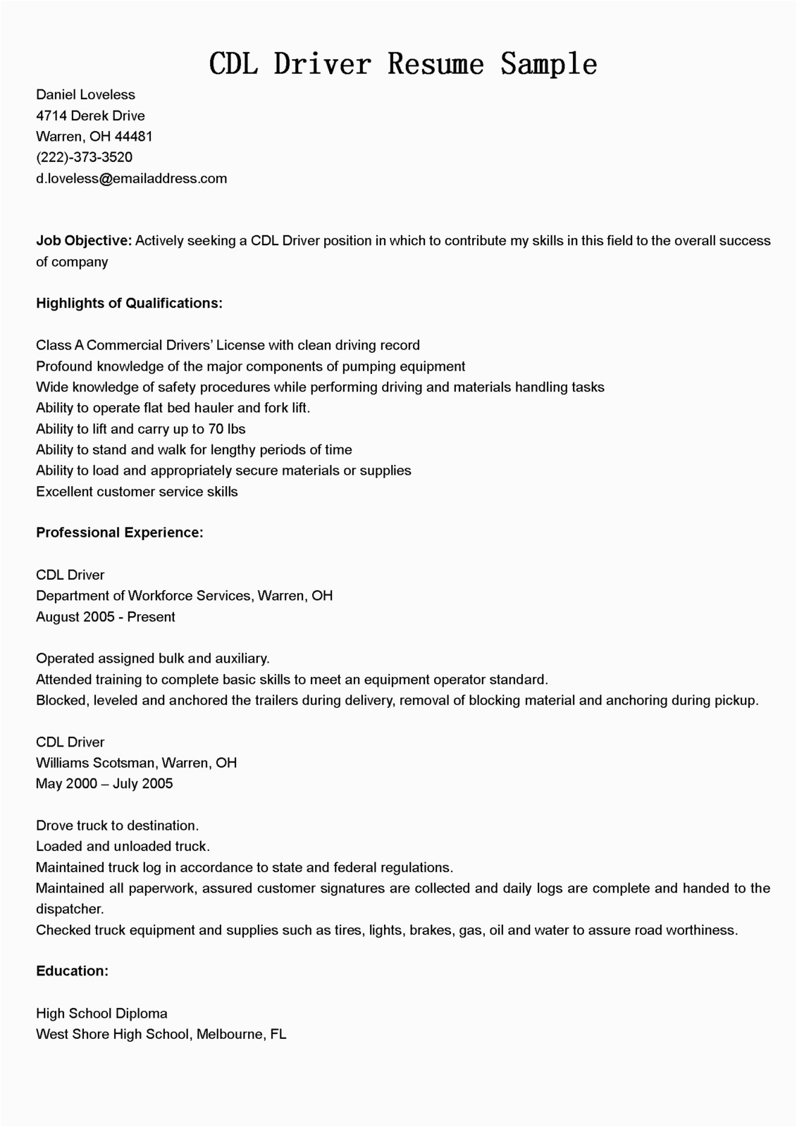 Cdl Class A Truck Driver Resume Sample Driver Resumes Cdl Driver Resume Sample
