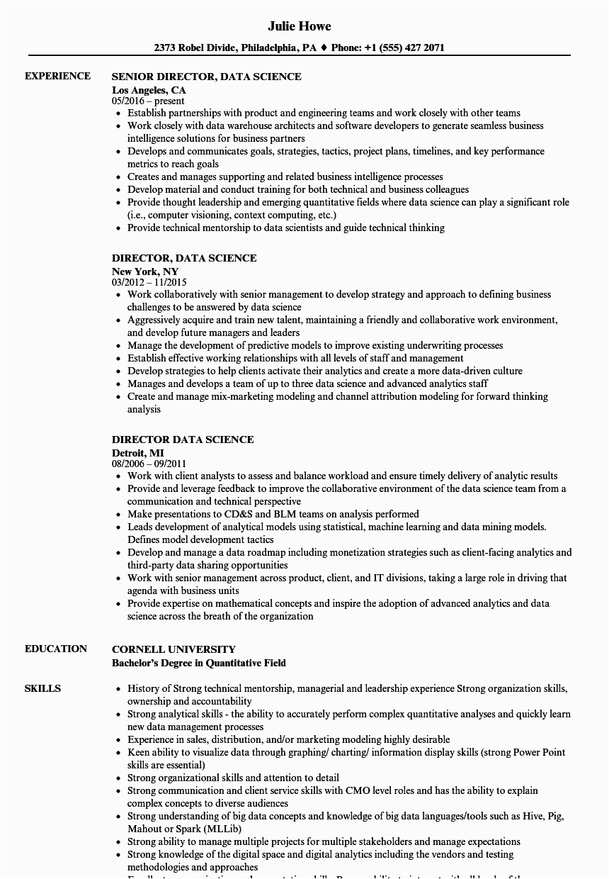 Data Science Resume Sample for Experienced Director Data Science Resume Samples