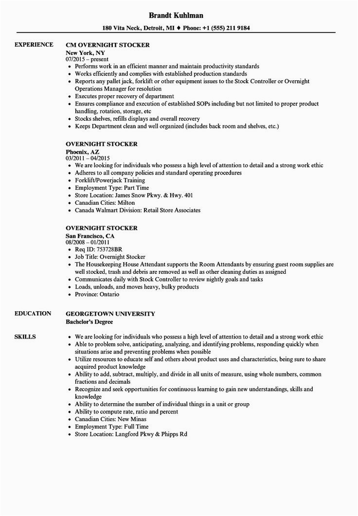 Detailed Resume Sample with Job Description Stock Job Description Resume Best Overnight Stocker