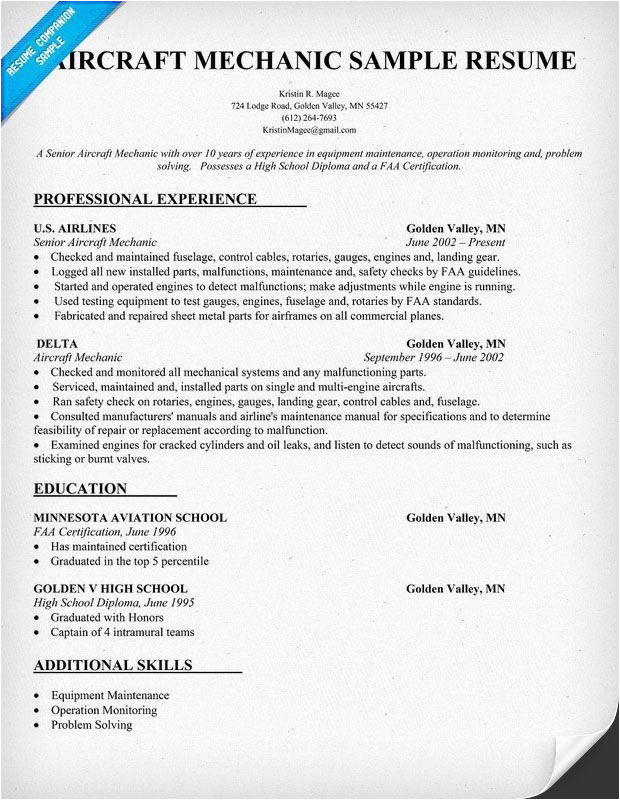 Entry Level Aircraft Mechanic Resume Sample Air force Position Paper Template Awesome Aircraft