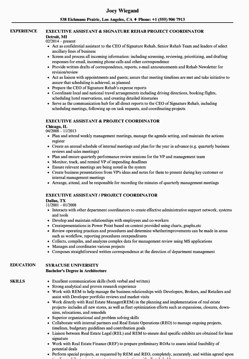 Entry Level Project Coordinator Resume Sample √ 20 Entry Level Project Coordinator Resume