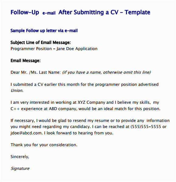 Follow Up Email after Resume Submission Sample Free 6 Sample Follow Up Email Templates In Pdf