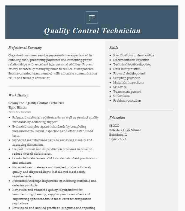 Food Quality Control Technician Resume Sample Quality Control Technician Resume Example Sunset Farm